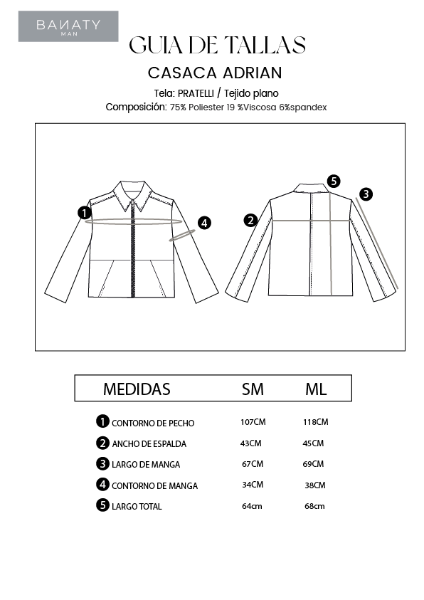CASACA DE HOMBRE TIPO JACKET CON CIERRE FRONTAL TOPO ADRIAN