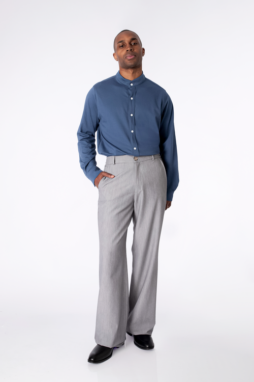 CAMISA DE CUELLO NERU DE ALGODON PIMA COLLIN ACERO