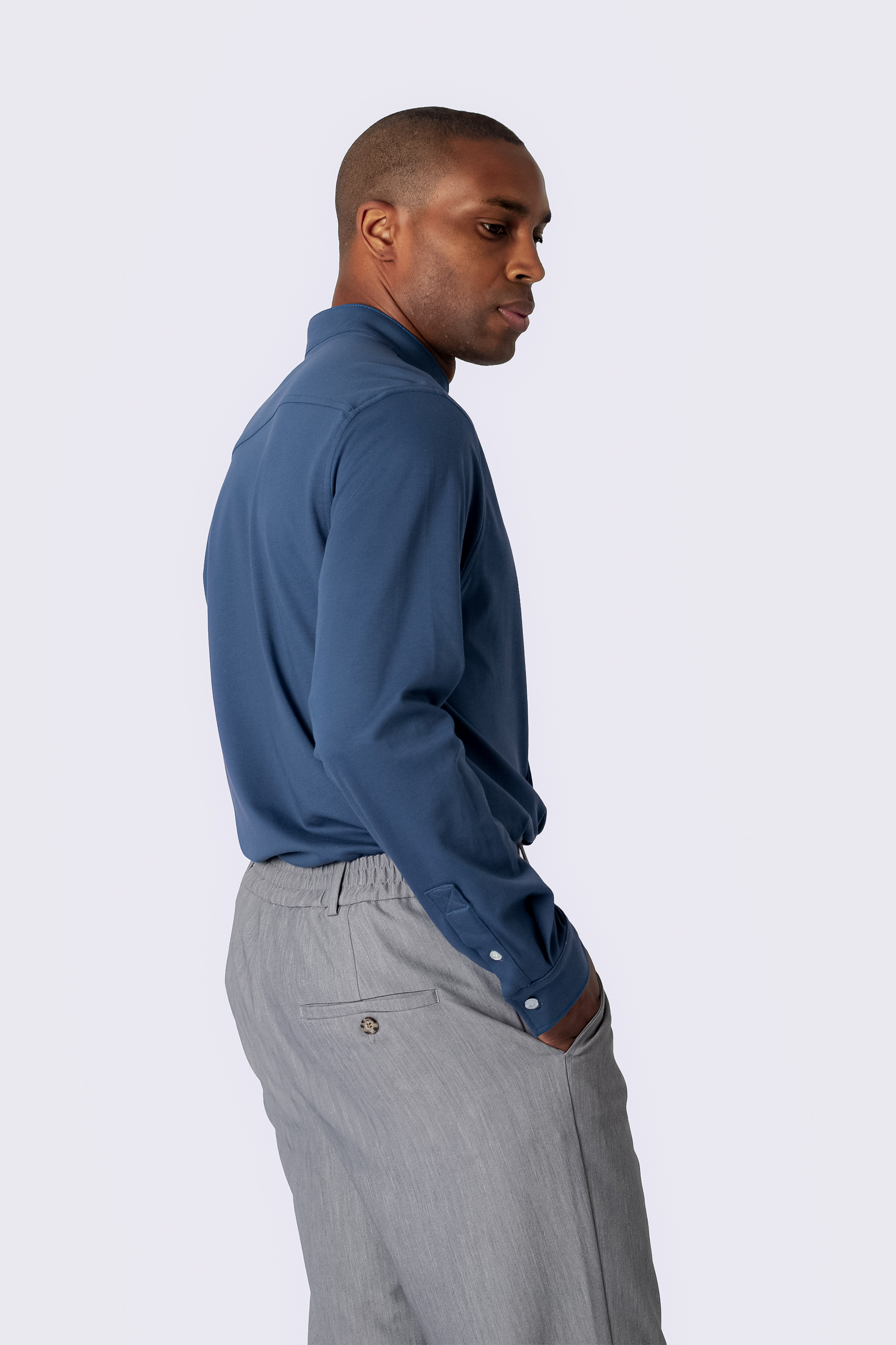 CAMISA DE CUELLO NERU DE ALGODON PIMA COLLIN ACERO