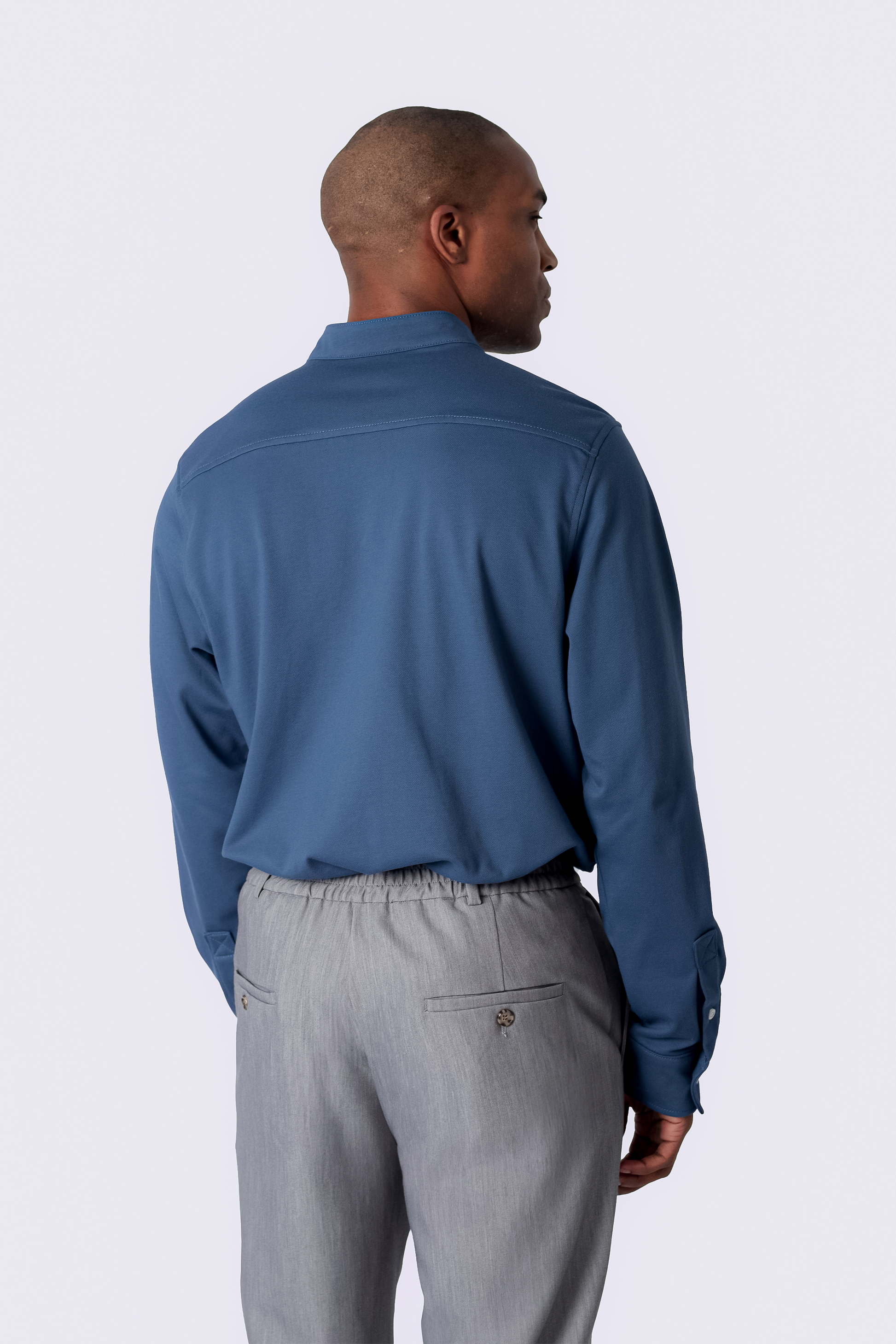 CAMISA DE CUELLO NERU DE ALGODON PIMA COLLIN ACERO