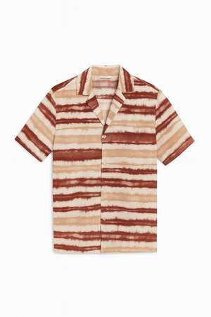 CAMISA DE MANGA CORTA ESTAMPADA TIE-DYE EN TONOS TERRACOTA Y BEIGE