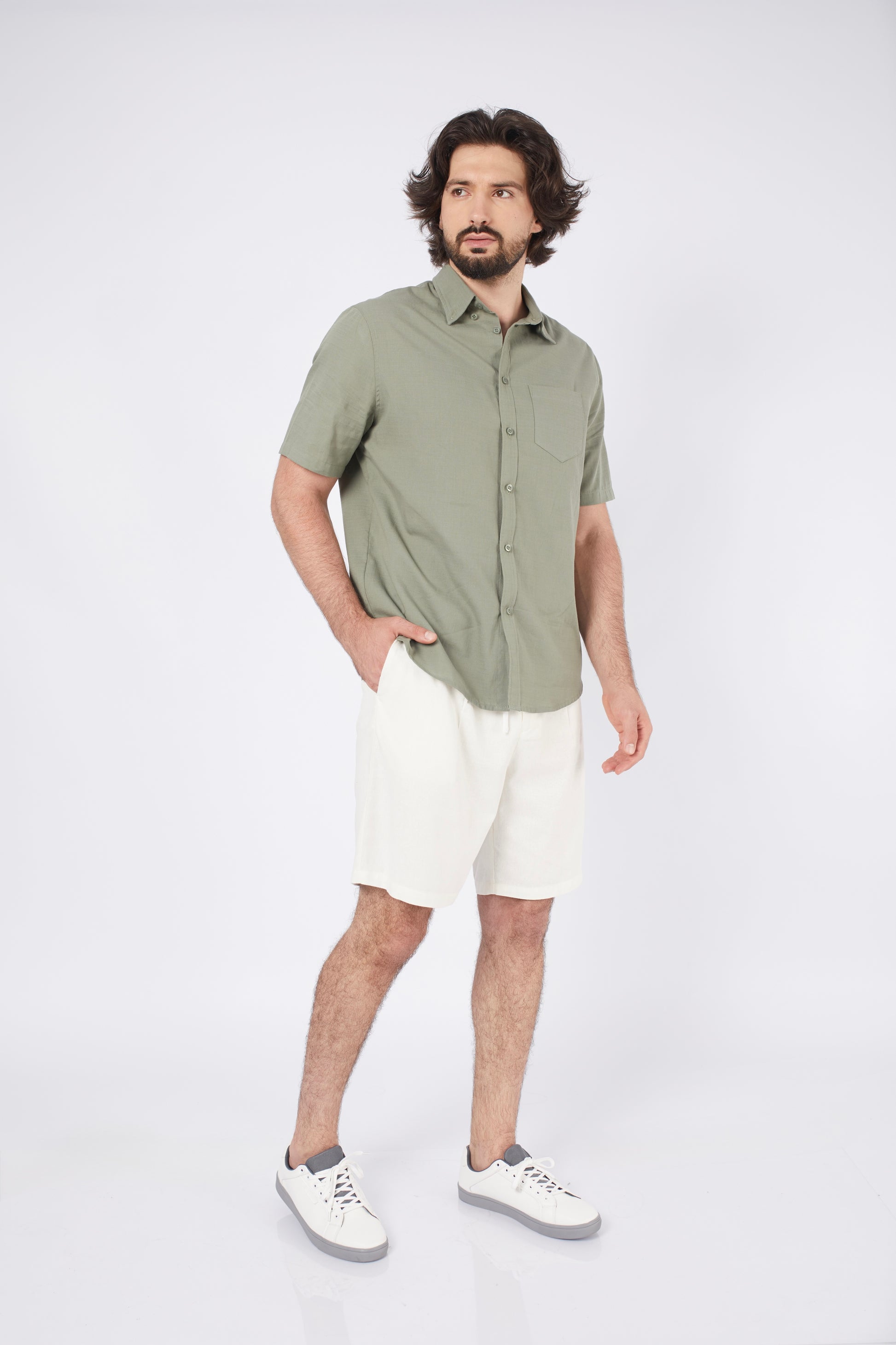 CAMISA DE LINO PARA HOMBRE MANGA CORTA LAIS OLIVO