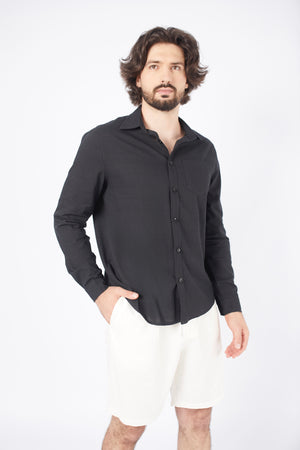 CAMISA DE LINO PARA HOMBRE MANGA LARGA LAIS NEGRO