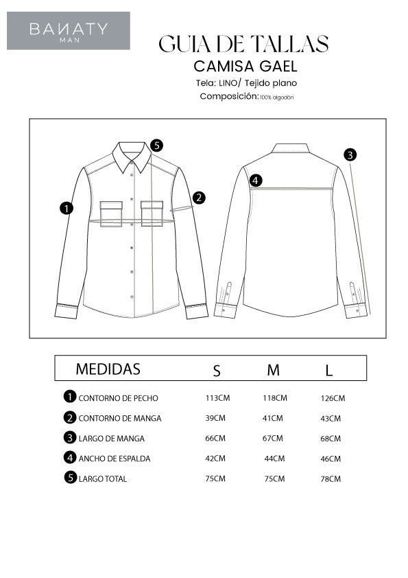 CAMISA SACO DE LINO PARA HOMBRE GAEL NEGRO