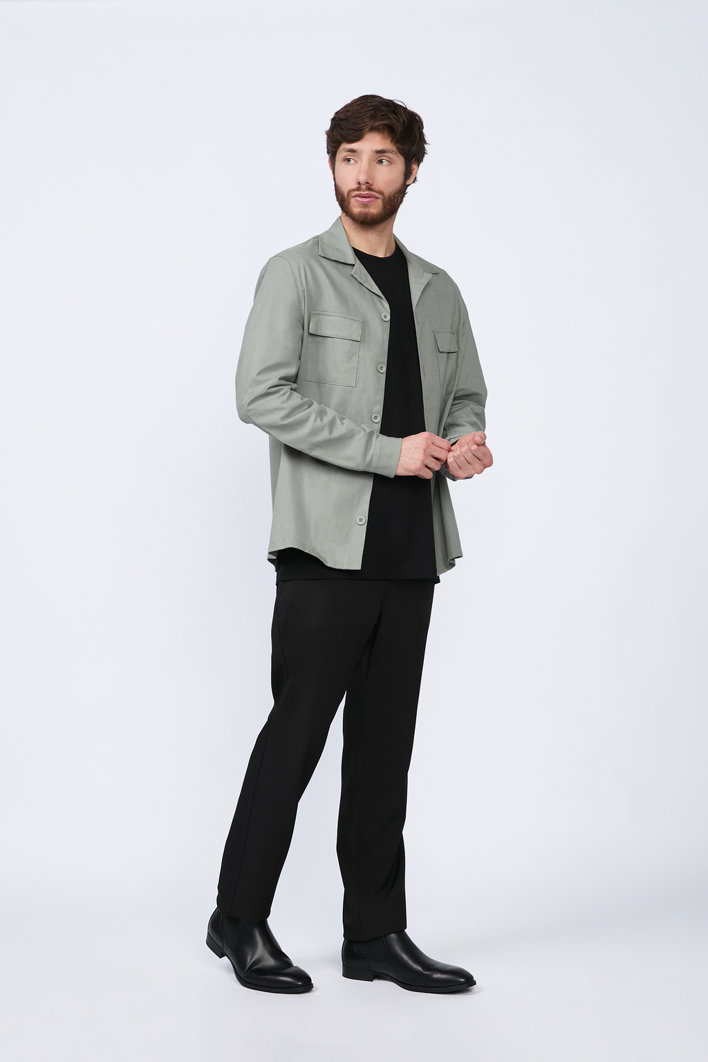 CAMISA SACO DE LINO PARA HOMBRE GAEL OLIVO