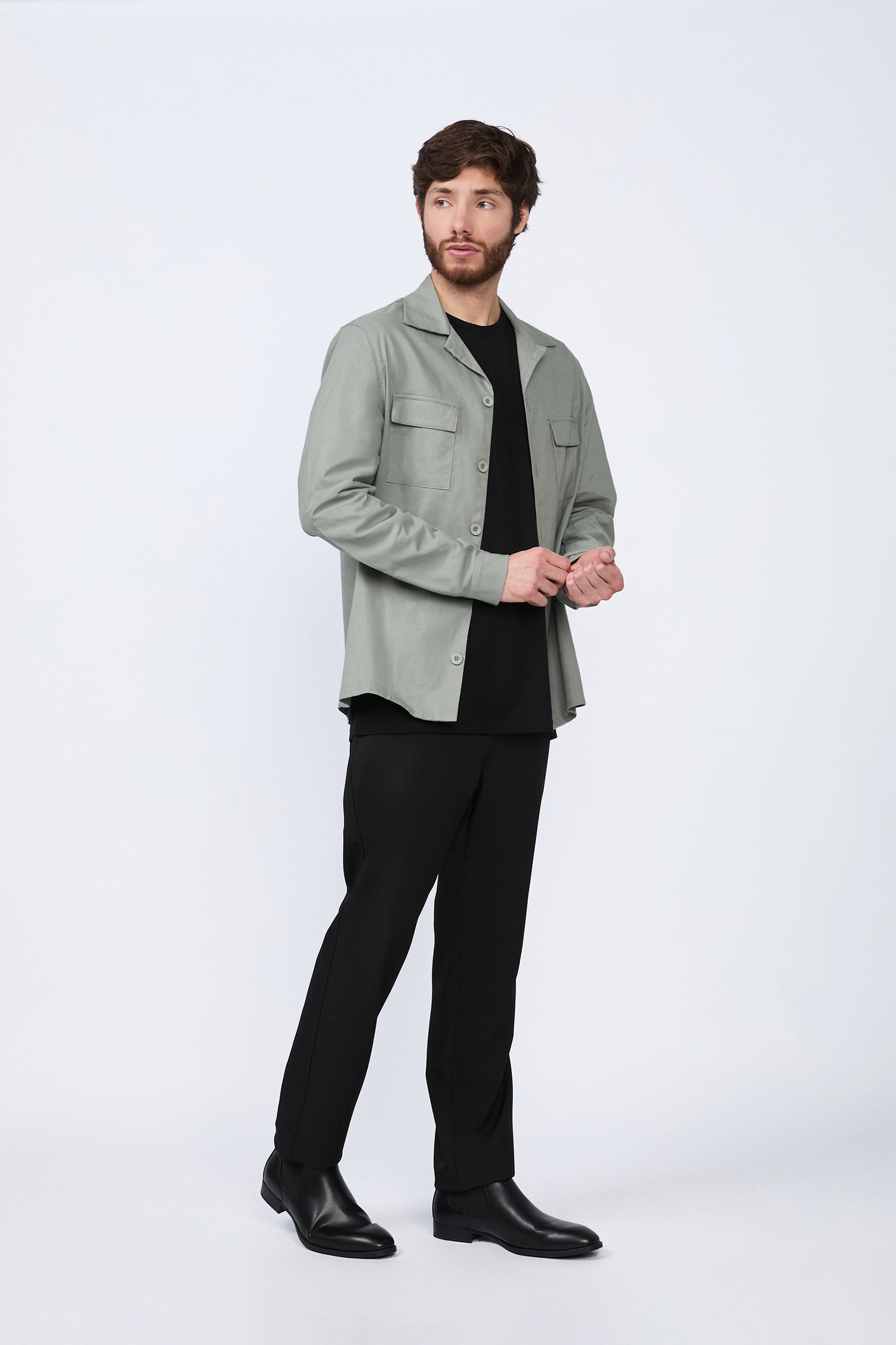 CAMISA SACO DE LINO PARA HOMBRE GAEL OLIVO