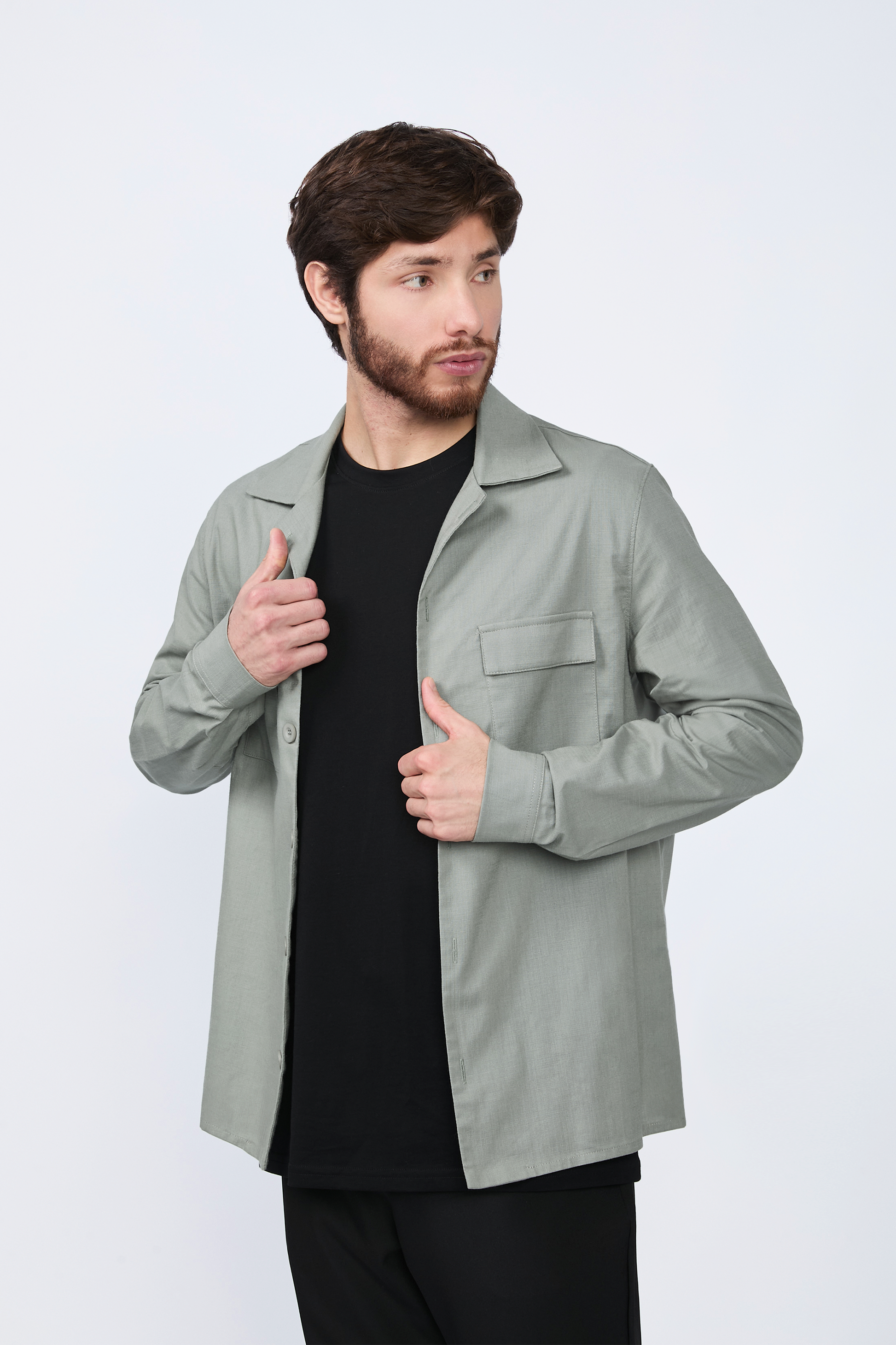CAMISA SACO DE LINO PARA HOMBRE GAEL OLIVO