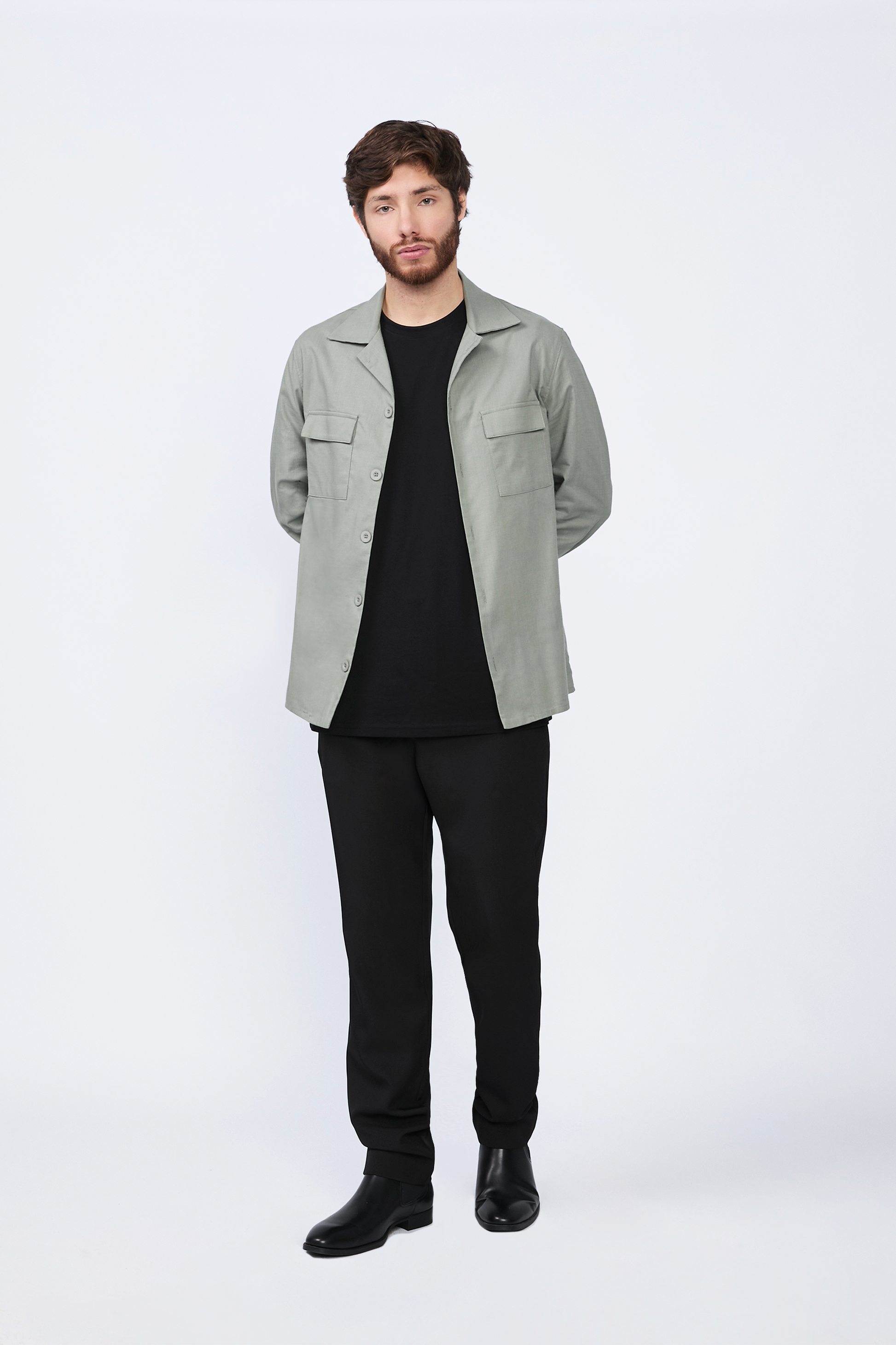 CAMISA SACO DE LINO PARA HOMBRE GAEL OLIVO