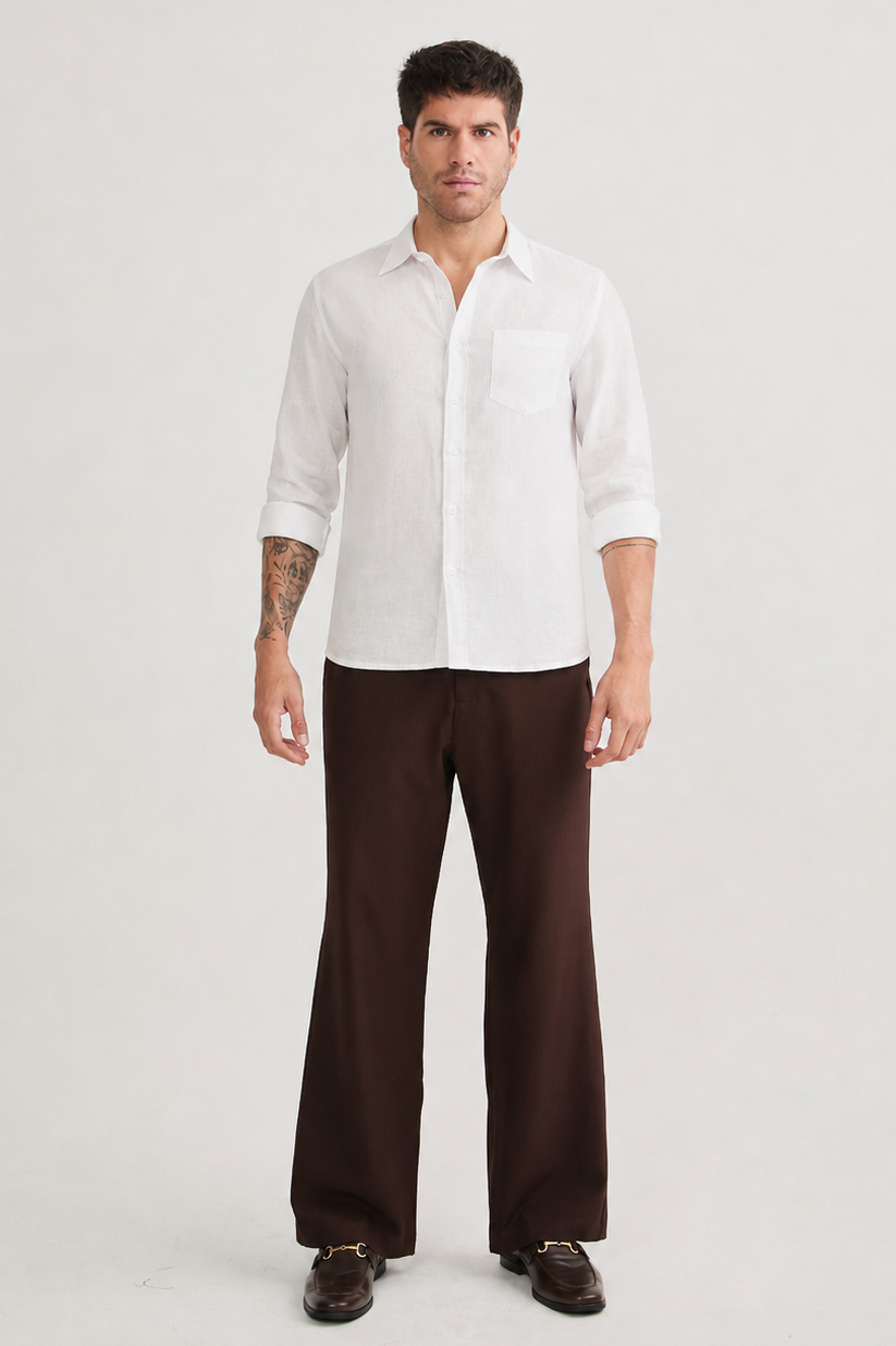 CAMISA DE LINO PARA HOMBRE MANGA LARGA LAIS PERLA