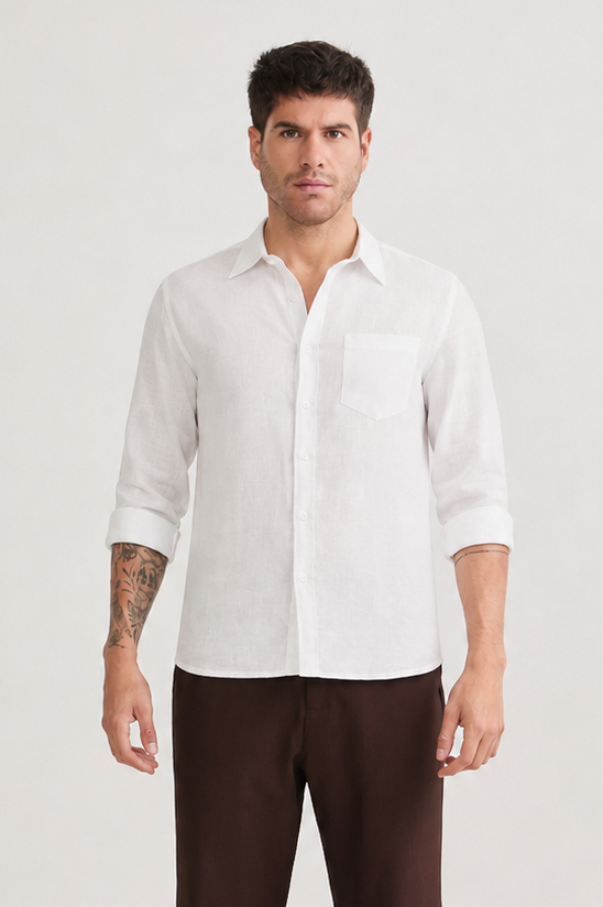 CAMISA DE LINO PARA HOMBRE MANGA LARGA LAIS PERLA